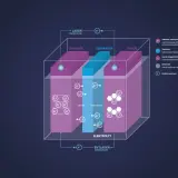 Schema des Batterieaufbaus: Kathode, Separator und Anode mit Lithium-Ionen-Strom und Elektronenfluss.