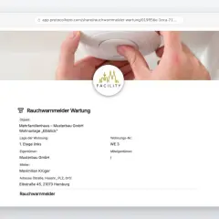 Rauchmelder Wartungsprotokoll für die Wohnung von Maximilian Krüger in Hamburg. Die Wartung des Rauchmelders wurde durchgeführt.