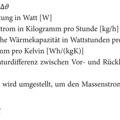 Formel zur Berechnung der Heizleistung und des Massenstroms, wichtig für die heizungspumpe durchflussmenge.