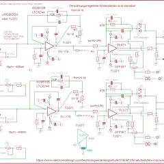Schaltplan einer Fotodiode-Schaltung mit TL071-Operationsverstärkern und AD8610B-Verstärkern.