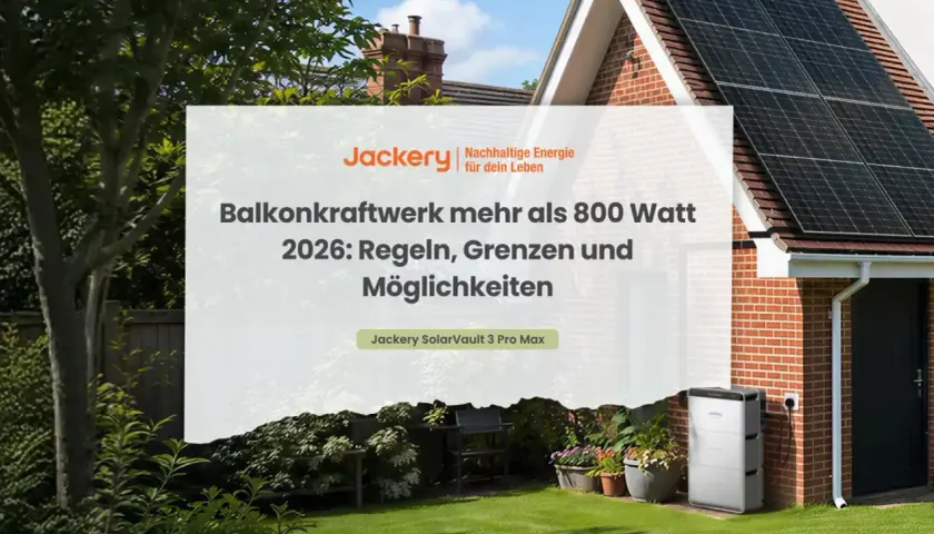 Balkonkraftwerk über 800 Watt Grenze: Regeln, Möglichkeiten 2026. Jackery SolarVault 3 Pro Max.