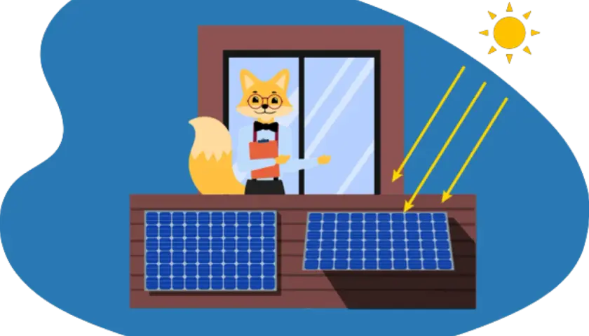 Fuchs erklärt die optimale Balkonkraftwerk Ausrichtung für maximale Sonneneinstrahlung.