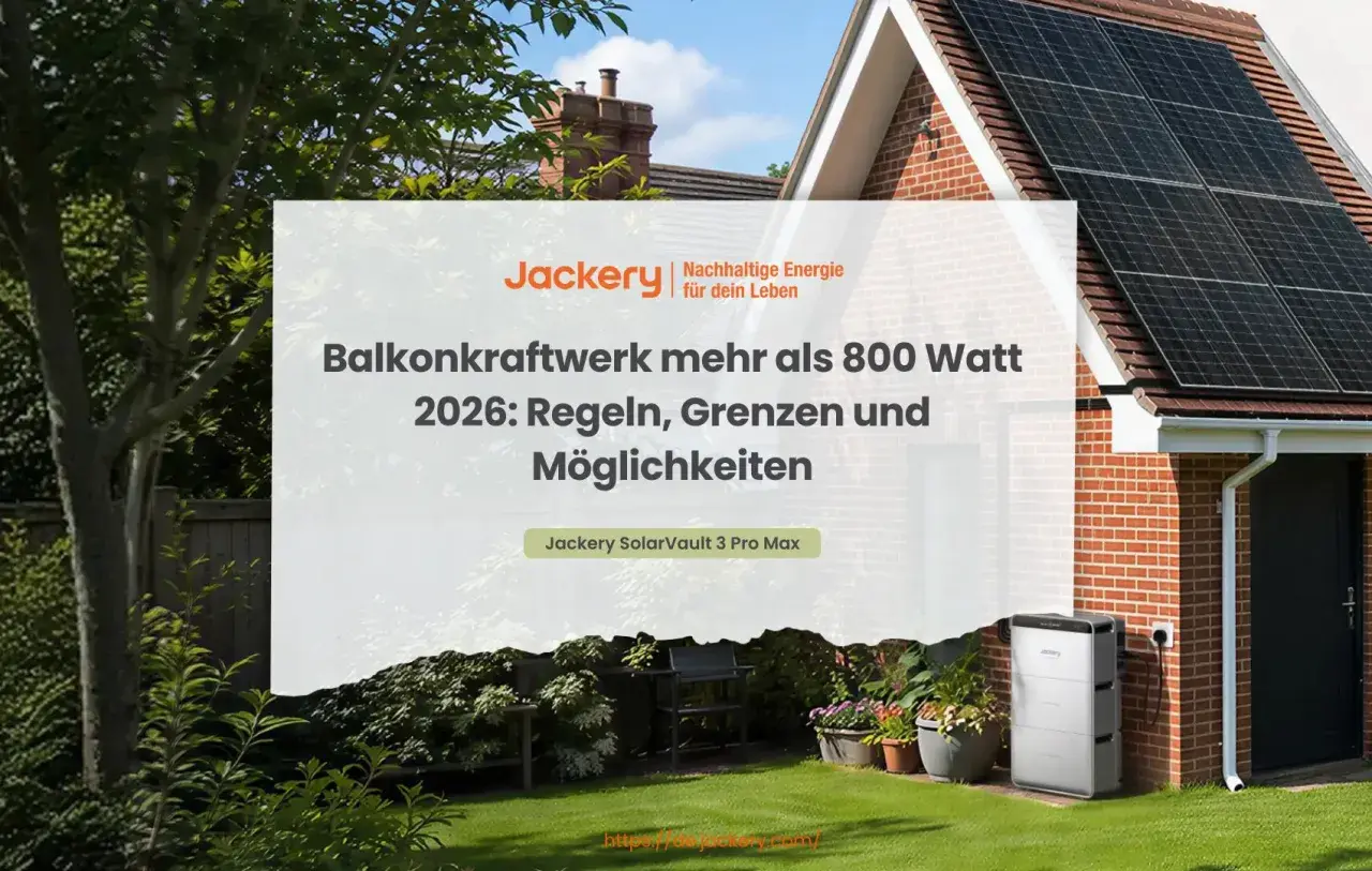 Balkonkraftwerk über 800 Watt Grenze: Regeln, Möglichkeiten 2026. Jackery SolarVault 3 Pro Max.
