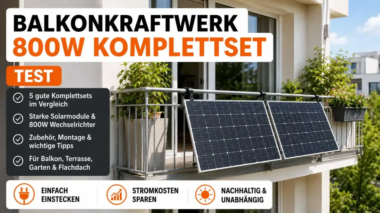 Balkonkraftwerk mit 800W Wechselrichter: Solarmodule am Balkongel&auml;nder, ideal f&uuml;r Stromkostenersparnis und Nachhaltigkeit.
